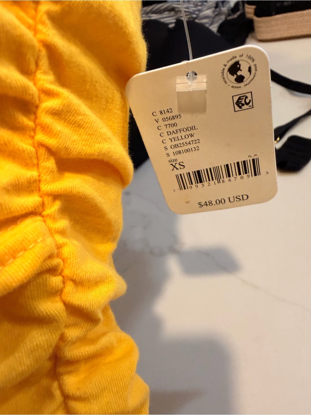 Free People Yellow Off-Shoulder Ruched Tank with Drawstring - Picture 4 of 4
